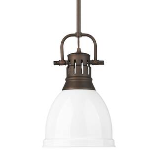 Yep by Golden Lighting Duncan 1-light 9in Rod Hung Pendant in Rubbed Bronze and White shade
