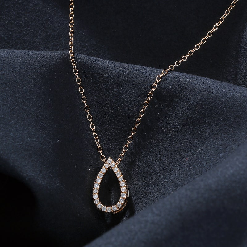 1/6ct - 1ct TDW 14K Gold Open Pear Diamond Pendant Necklace for Women - 1/6ct - Yellow