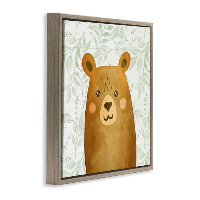 Stupell Bear on Botanicals Whimsy Framed Floater Canvas Wall Art Design By Kim Allen
