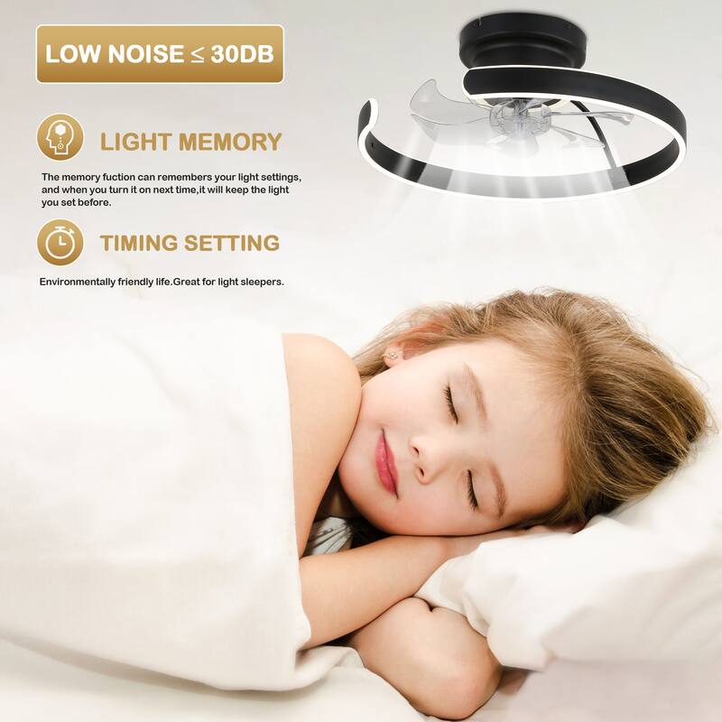 Bella Depot Black Flush Mount Ceiling Fan with Dimmable Light, 6-Speed Reversible Ceiling Fan with APP and Remote Control