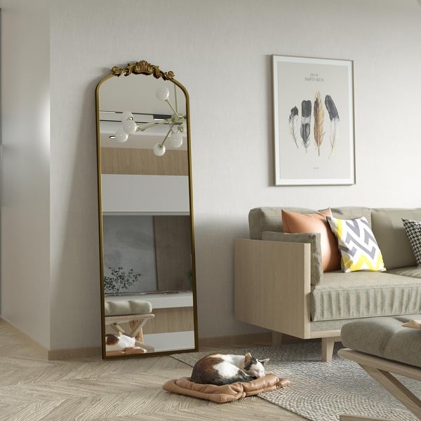 slide 2 of 16, Arched Vintage Mirror Baroque Style Wall Bathroom Mirror 65"x22" - Antique Gold