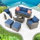 preview thumbnail 34 of 62, EROMMY 6/7 Piece Modular Outdoor Rattan Sofa Set, All-Weather Wicker Patio Furniture with Storage Table, Cushions & Pillows Navy - Arm Single Chair