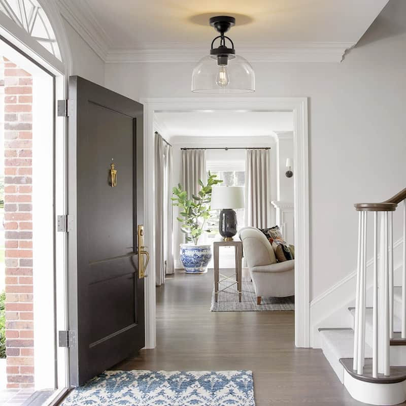 Mid-Century Modern Glass Dome Single Semi Flush Mount Ceiling Light