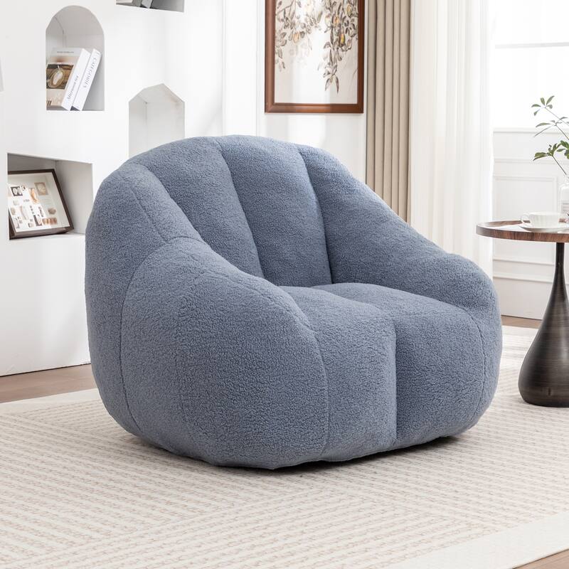 Fluffy Bean Bag Lazy Sofa Chair with Tufted Soft Stuffed Filling & Memory Foam -  Light Blue