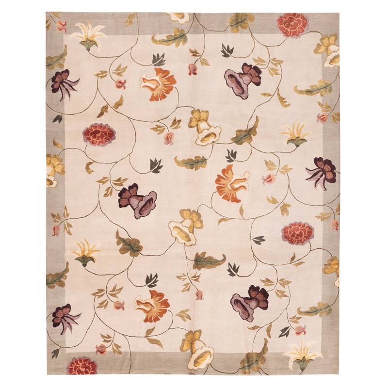 ECARPETGALLERY Hand-knotted Opulence Light Grey Silk, Wool Rug - 8'1 x 9'9