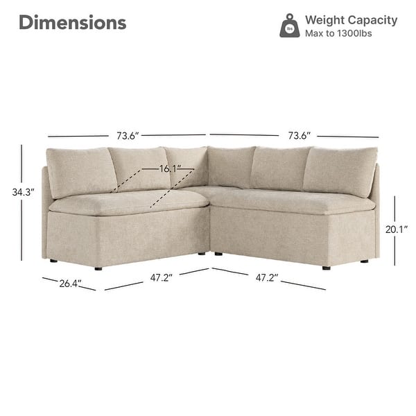 dimension image slide 6 of 8, Spruce & Spring Modern 74" L-Shaped Dining Bench with Storage, Corner Breakfast Nook Banquette Bench