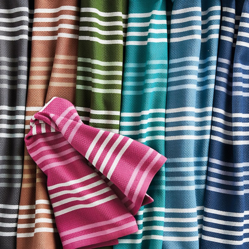 Teal Basket Weave Stripe Dishtowel - Cotton Kitchen Towel for Everyday Use, Machine Washable, 26 x 18 Inches - Teal Blue