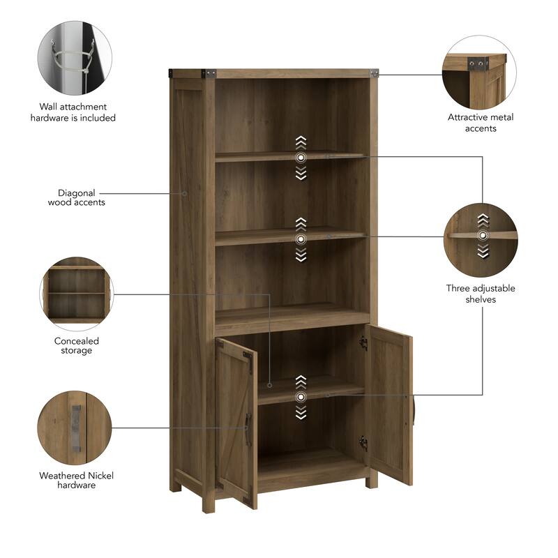 Knoxville Tall 5 Shelf Bookcase with Doors by Bush Furniture