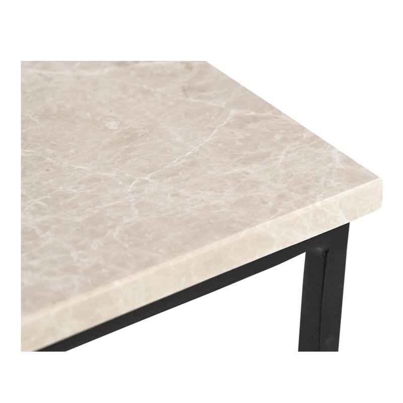NADAAL STUDIOS Tylienne Side Table, Italian Botticino Marble, Hammered Blackened Iron Base