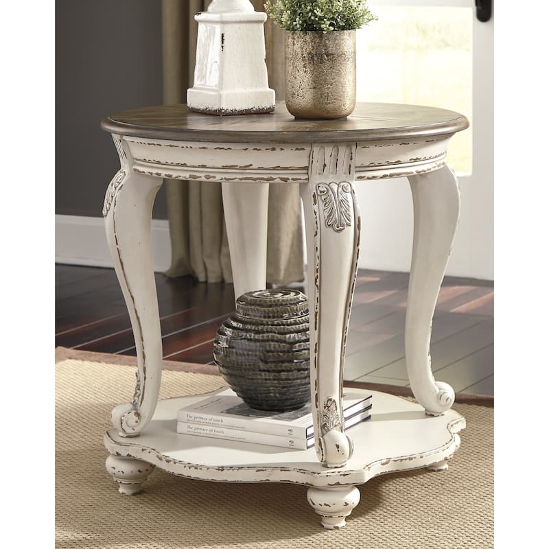 Signature Design by Ashley Realyn White/Brown 2-Piece Table Package - 48.13" W x 34" D x 19.88" H