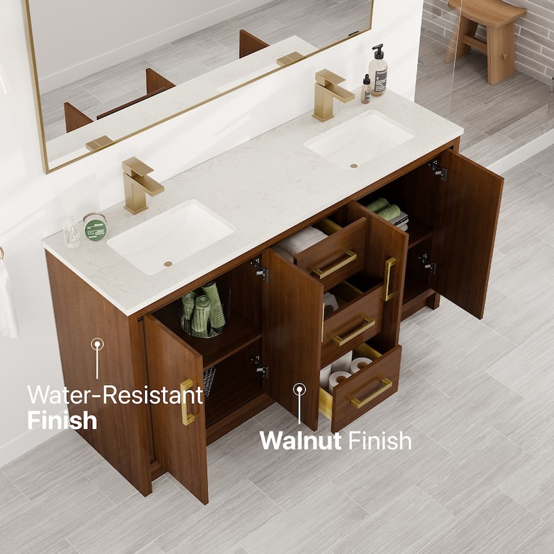 Eviva Curio Bath Vanity with WH Carrara Quartz Top and Undermount Sink
