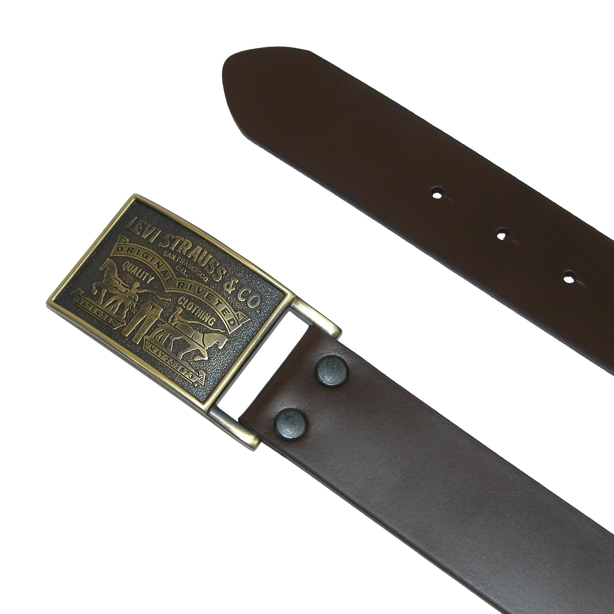 levi's men's leather belt with plaque buckle