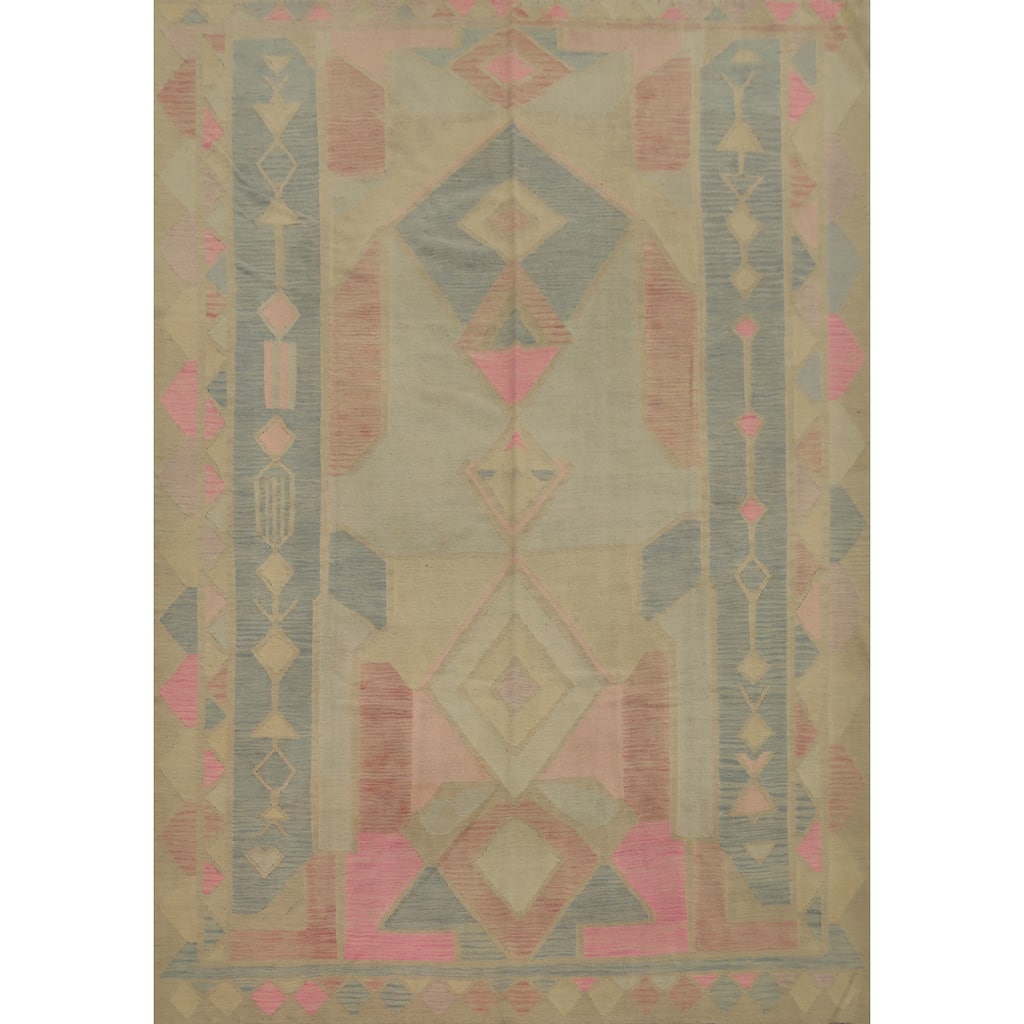 Hand Woven Oriental 100% Wool Carpet Southwestern Tribal Multi-Colored Kilim Area Rug - 9' 10'' X 7' 11''
