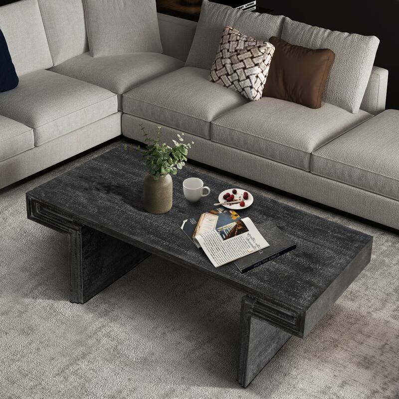 American Vintage Industrial Coffee Table, Premium Reclaimed Wood Texture Rectangular Center Table for Living Room, Office