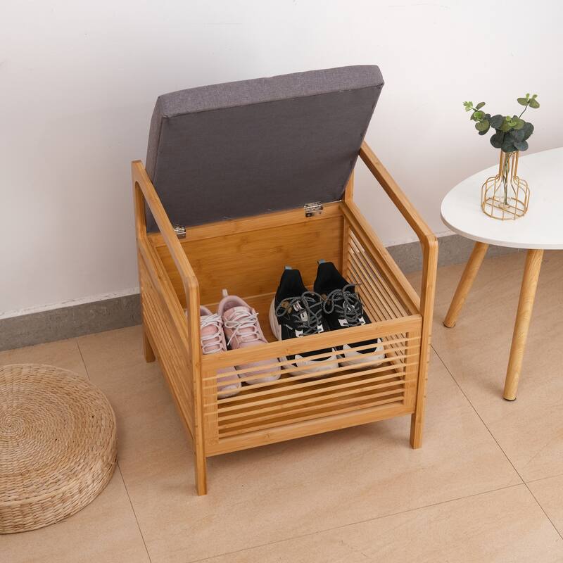 Proman Products SH17236 Cambridge Bamboo Square Storage Shoe bench, Natural, 19.5" W x 19.5" D x 21.5" H