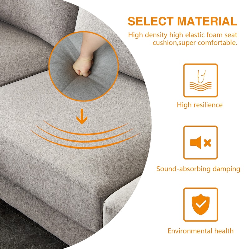 92.9" L-Shaped Fabric Sectional Sofa with Ottoman, Gold Metal Legs and High-Density Foam Seating