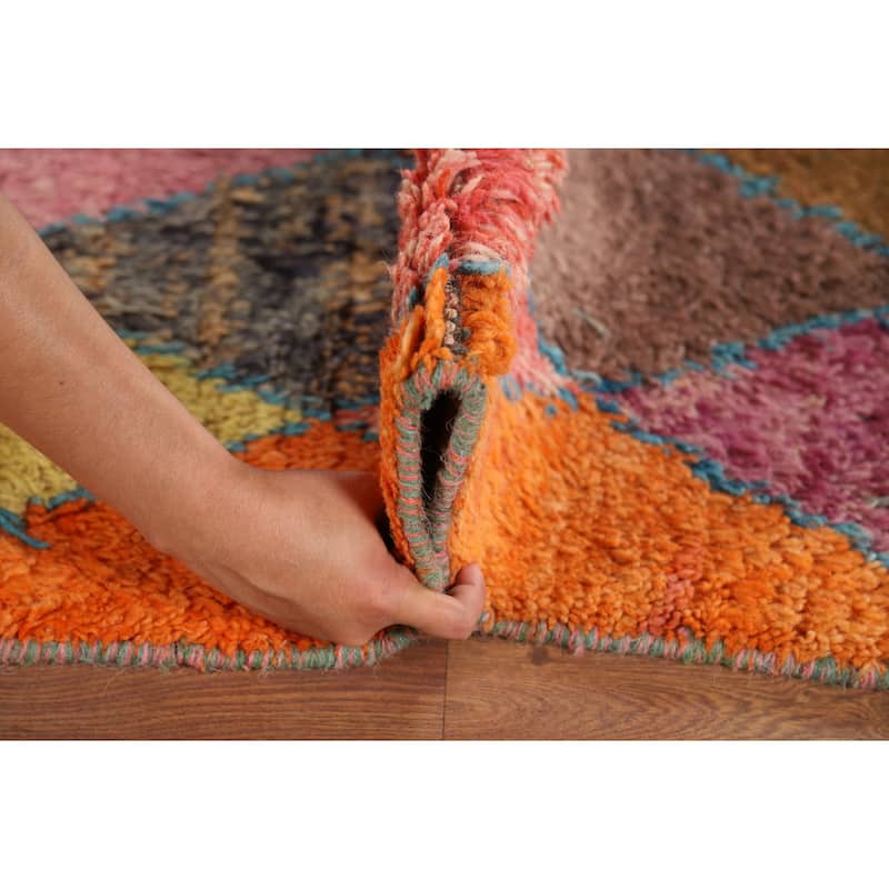 All-Over Trellis Moroccan Area Rug Hand-Knotted Wool Carpet - 7'7" x 11'2"