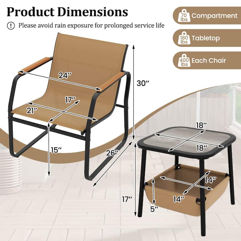 Costway 3 PCS Patio Furniture Set with Breathable Mesh Fabric and - See Details