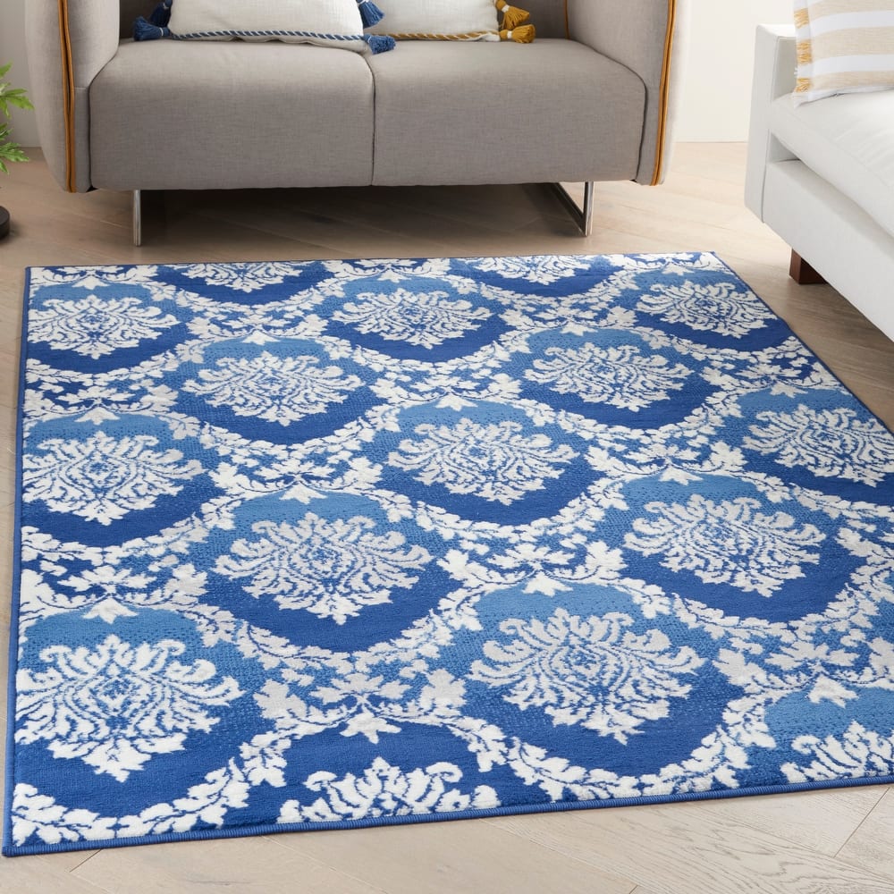 Nourison Whimsicle Boho French Country Floral Blue Ivory Area Rug