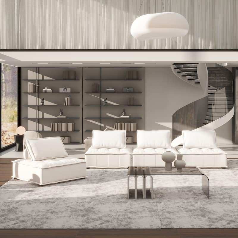 Arwen Modern Modular Sectional Sofa Set - Set of 4 - White Beige Linen