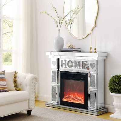 46" Freestanding Electric Fireplace Cabinet with Acrylic Crystal Inlays, Heats 400 Sq. Ft.