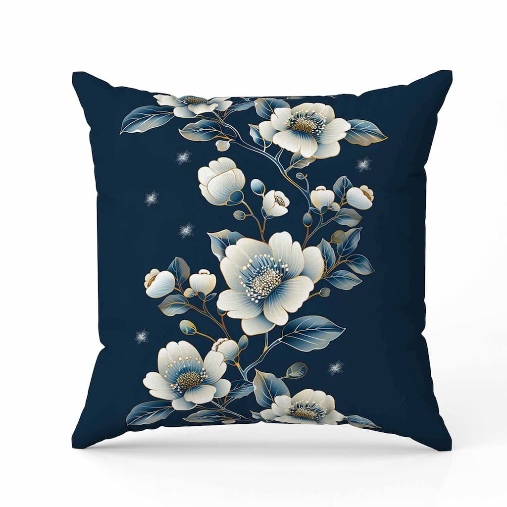 Teal Flowerscape Faux Suede Reversible Throw Pillow Dark and Blue