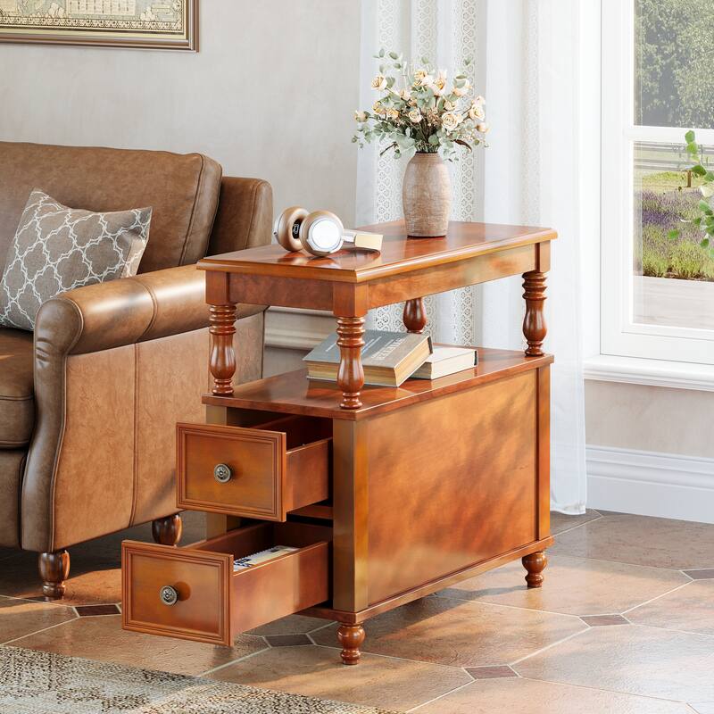 Solid Wood 2-Drawers End Table