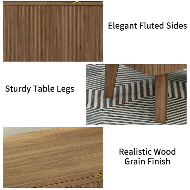 3-in-1 Lift Top Coffee Table Converts to Dining Table, Fluted Oval Wooden Storage Center Table