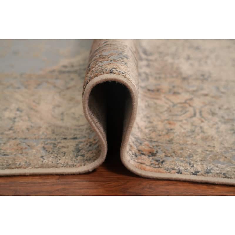 Machine Made Oriental Polyester Carpet Traditional Medallion Multi-Colored Tabriz Area Rug - 8' 0'' X 4' 9''