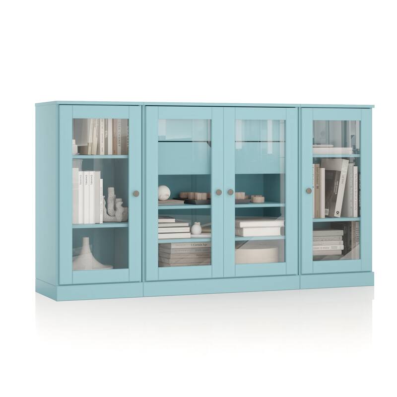 Palace Imports 100% Solid Wood 65" Sideboard with Clear Glass Doors, 2-Drawers and Adjustable Shelves