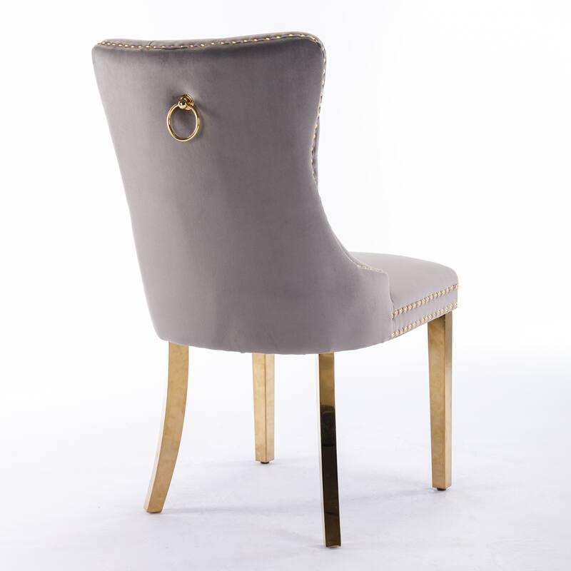 Set of 2 Contemporary High-End Tufted Upholstered Dining Chair with Nailhead & Stainless Steel Legs
