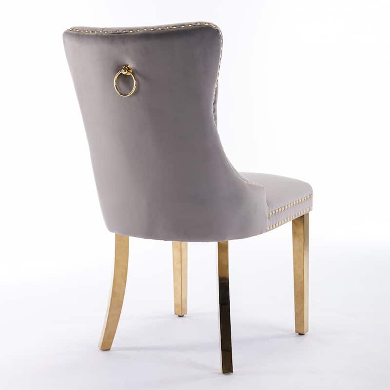 Velvet Upholstered Dining Chair Set of 2, Club Guest Office Chairs, Fabric Accent Upholstered Chairs, Gold Nailhead Trim Chair