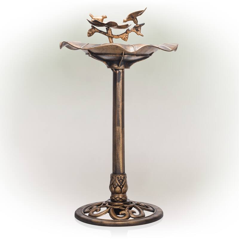 Alpine Corporation 34" Tall Pedestal Birdbath Fountain with Bird and Flower