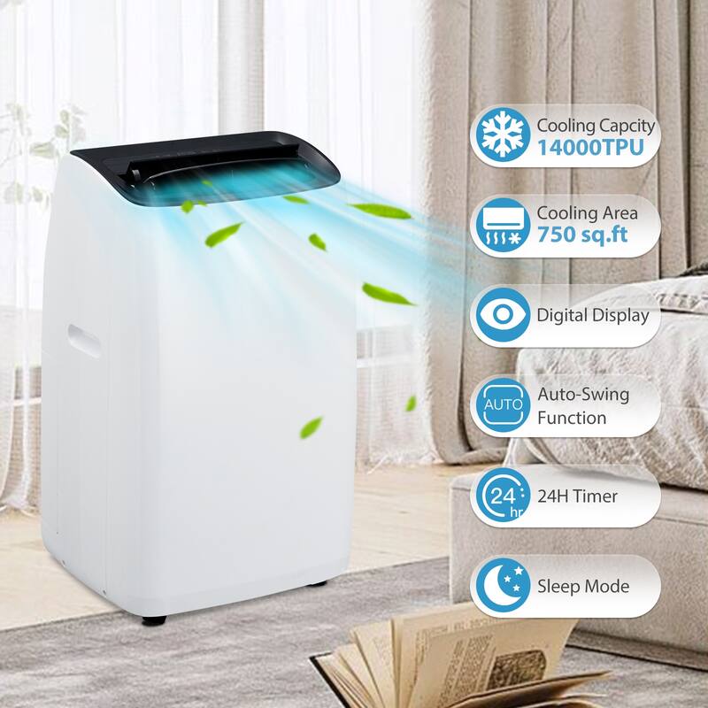 14000 Btu Portable Air Conditioners, Energy-Saving 13.6 CEER, with Remote Control