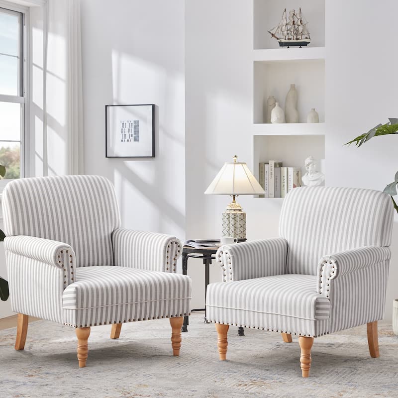 Rolled Armchair Accent Chair Set of 2 Blue/ Grey/ Brown - Grey
