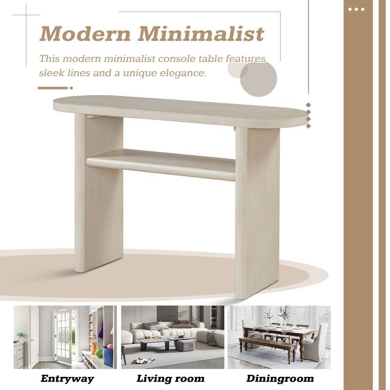 47.8" Elegant Minimalist Console Table with Rounded Edges, Wooden Oval Living Room Sofa Table with Open Storage Shelf