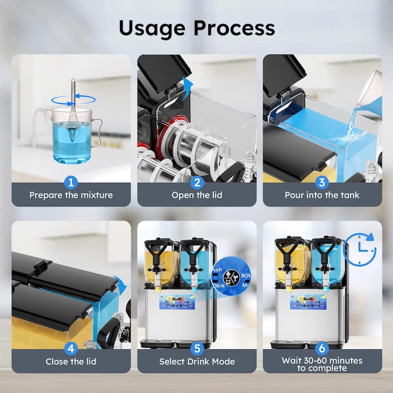 Commercial Slushy Machine, 3L/6L/12L/24L/36L, Self-Cleaning, for Margaritas, Alcoholic Beverages, Smoothies, and Soft Ice Cream