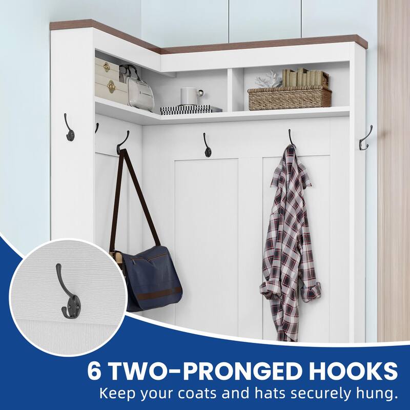 Moasis Corner Hall Tree Coat Rack with Shoes Storage Bnech for Hallway