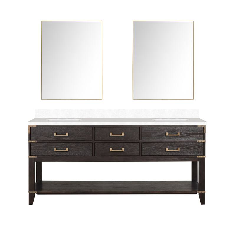Norwalk 60 in W x 22 in D Black Oak Double Bath Vanity, Cultured Marble Top, and 28 in Mirrors