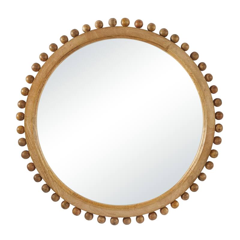 Gold Mango Wood Wall Mirror with Beaded Detailing - Gold