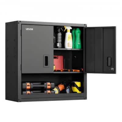 30 Inch Matte Black Metal Wall Storage Cabinet with Adjustable Shelves and Lockable Doors - 30” x 12.01” x 30”