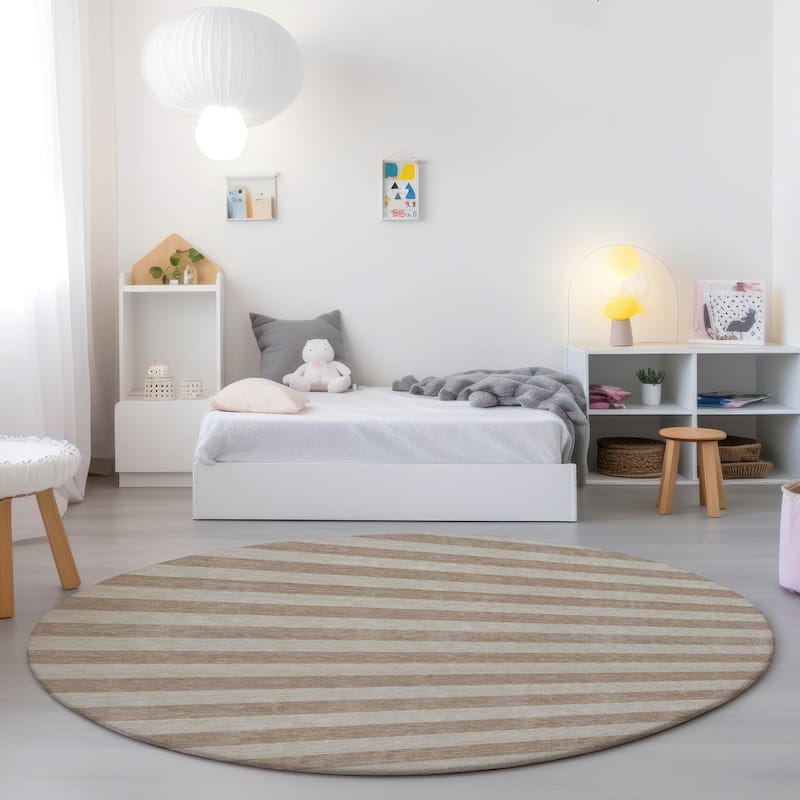 Machine Washable Indoor/ Outdoor Cabana Stripe Chantille Rug