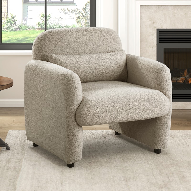 Silas 32.5" Boucle Accent Chair - 1 Matching Pillow, Attached Cushions
