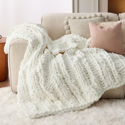 Hand Knit Chenille Chunky Throw Blanket