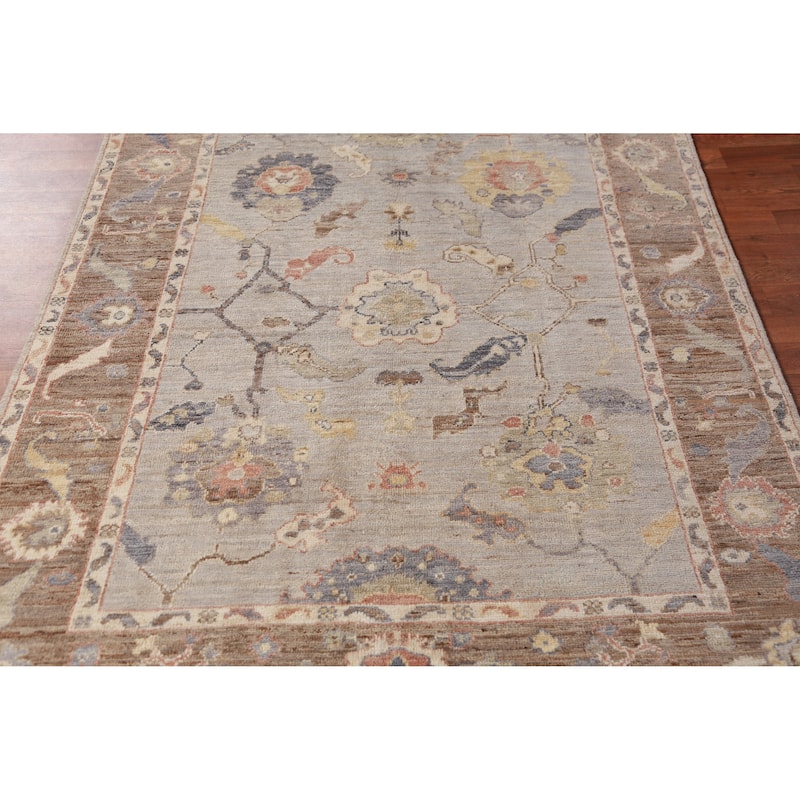 Hand Knotted Oriental 100% Wool Carpet Transitional All-Over Greys & Charcoal Oushak Area Rug - 6' 1'' X 4' 10''