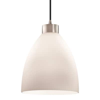 Justice Design Fusion 1-light Brushed Nickel Pendant, Opal Tapered Cylinder Shade - Silver - Brushed Nickel