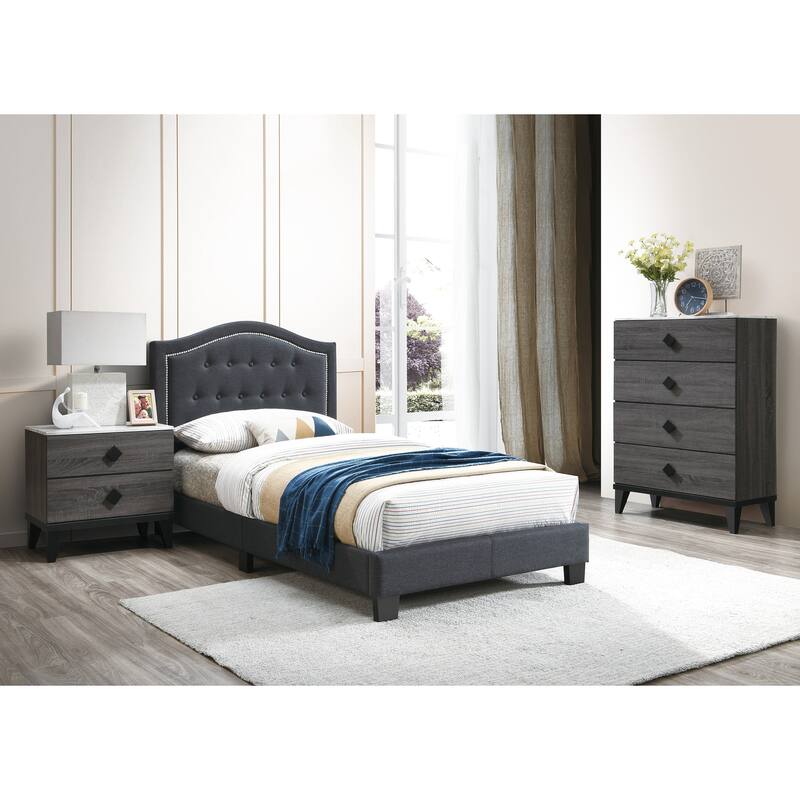 Fabric Upholstered Bed with Button Tufting