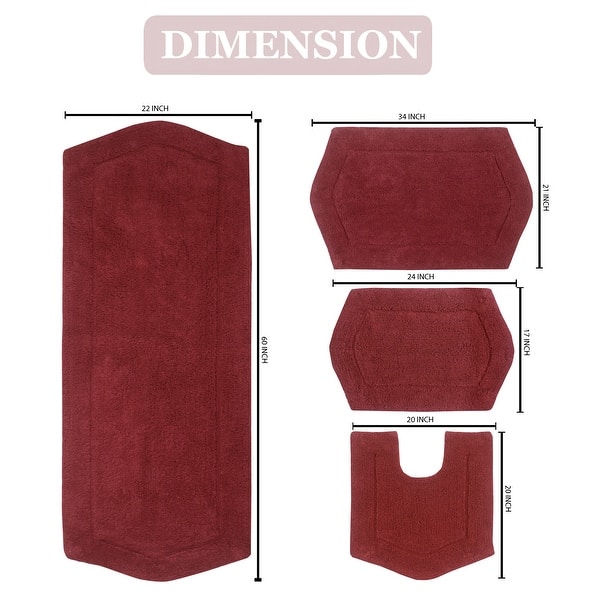 dimension image slide 11 of 19, Waterford Collection 100% Cotton Non-Slip Bathroom Rug Set, Machine Washable Bath Rug, 4 Piece Bath Mat Set with Contour