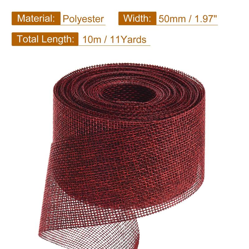 Burlap Ribbon, 2 Inch Wide 10 Yards Burlap Wired Ribbon - Wine Red
