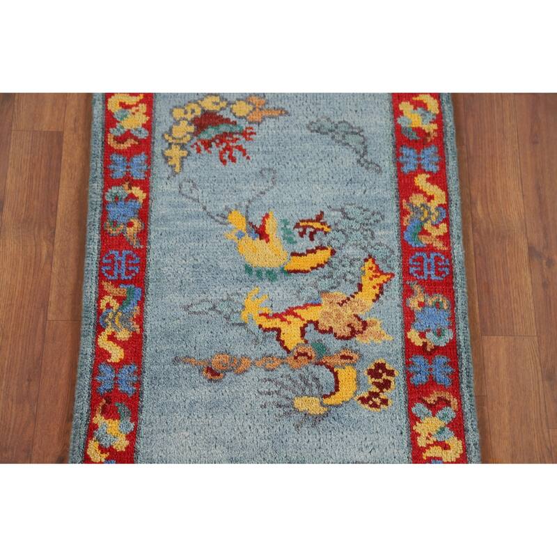 Hand Knotted Oriental 100% Wool Carpet Traditional Bordered Navy Blue & Blues Art Deco Area Rug - 3' 0'' X 2' 0''